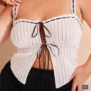 Elegant White Lace Trimmed Women's Top